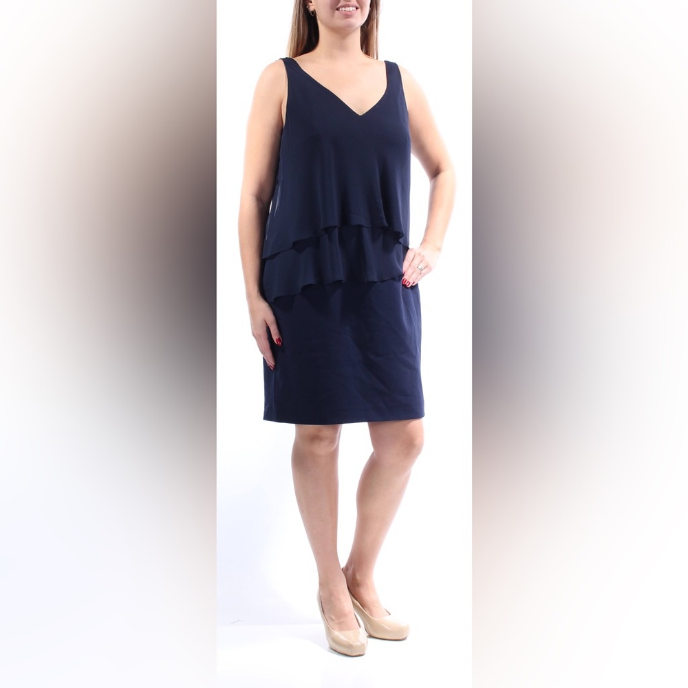 Lauren Ralph Lauren Women's Georgette Navy Tiered Dress (Size 4)